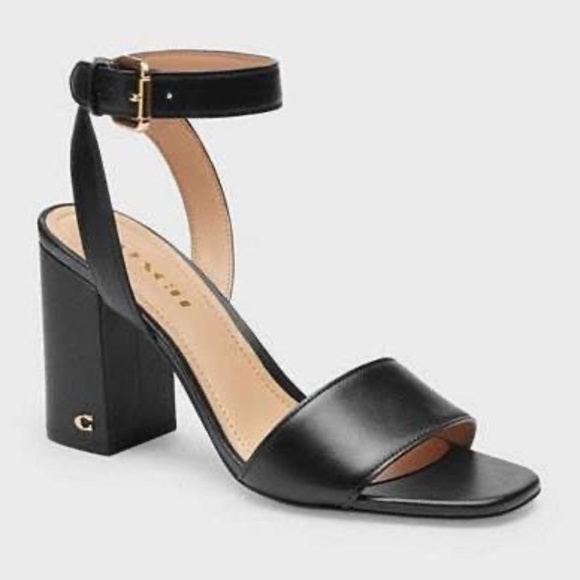 Authentic Coach Marla Black Leather Sandals Size 9 3.5 heel height - Picture 5 of 5